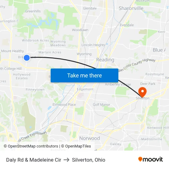 Daly Rd & Madeleine Cir to Silverton, Ohio map