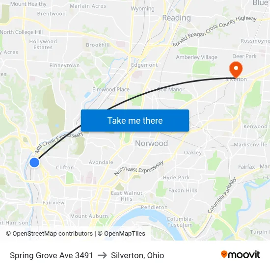 Spring Grove Ave 3491 to Silverton, Ohio map