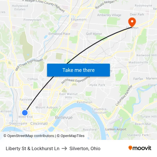 Liberty St & Lockhurst Ln to Silverton, Ohio map