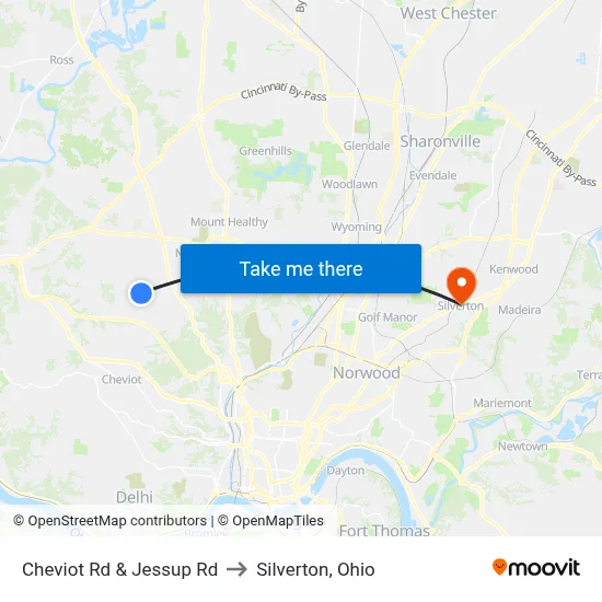 Cheviot Rd & Jessup Rd to Silverton, Ohio map