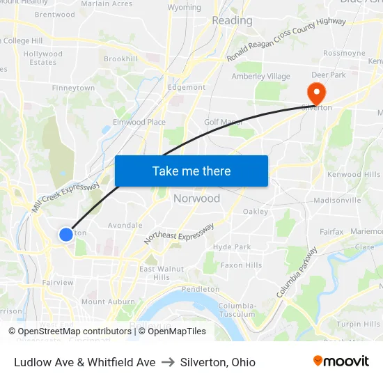 Ludlow Ave & Whitfield Ave to Silverton, Ohio map