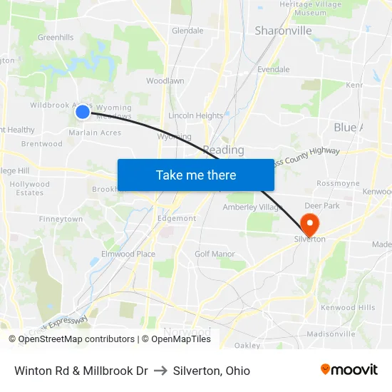 Winton Rd & Millbrook Dr to Silverton, Ohio map