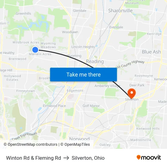 Winton Rd & Fleming Rd to Silverton, Ohio map