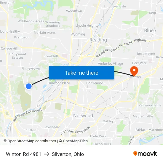 Winton Rd 4981 to Silverton, Ohio map