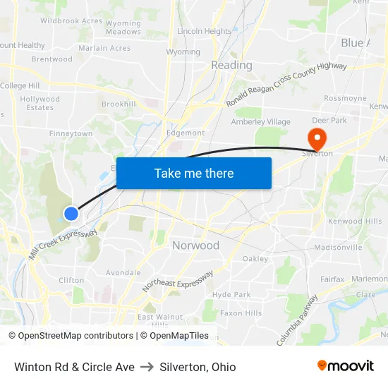 Winton Rd & Circle Ave to Silverton, Ohio map