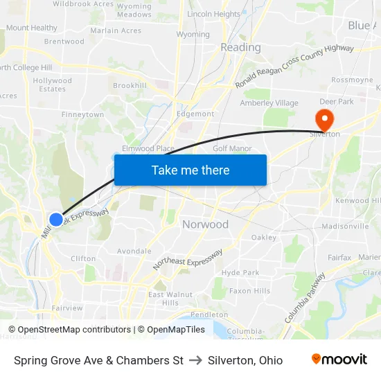 Spring Grove Ave & Chambers St to Silverton, Ohio map