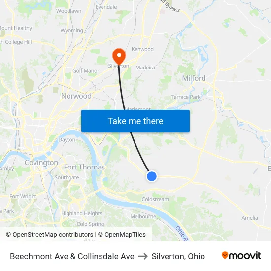 Beechmont Ave & Collinsdale Ave to Silverton, Ohio map