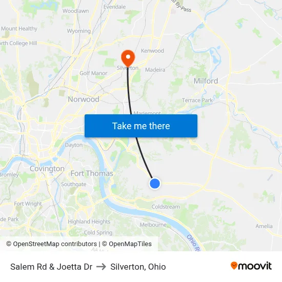 Salem Rd & Joetta Dr to Silverton, Ohio map