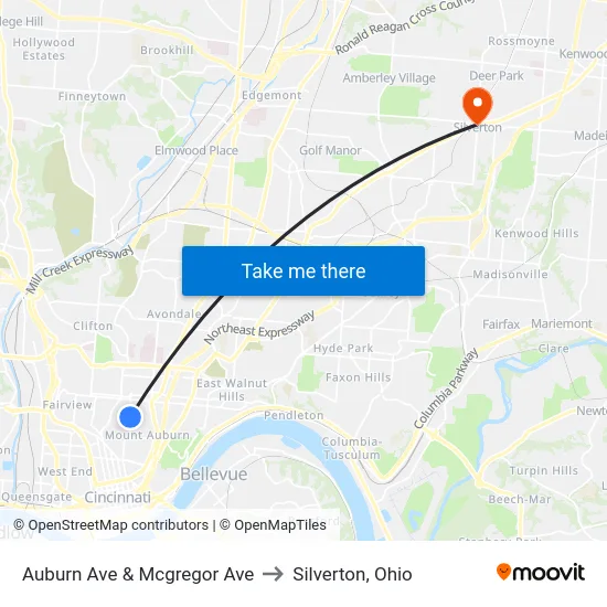 Auburn Ave & Mcgregor Ave to Silverton, Ohio map
