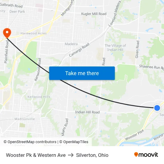 Wooster Pk & Western Ave to Silverton, Ohio map