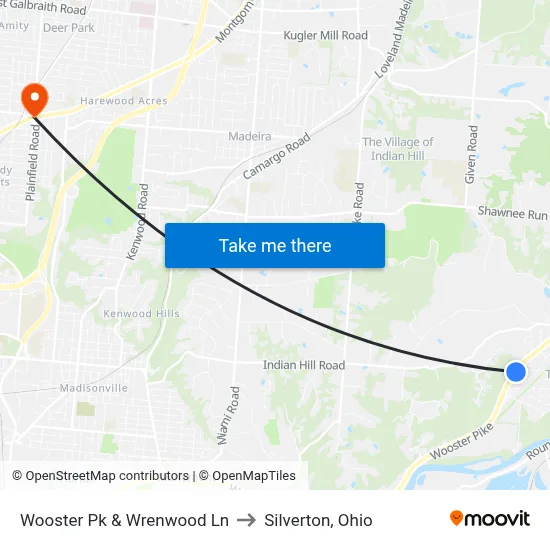 Wooster Pk & Wrenwood Ln to Silverton, Ohio map