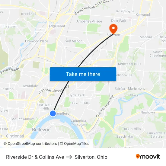 Riverside Dr & Collins Ave to Silverton, Ohio map