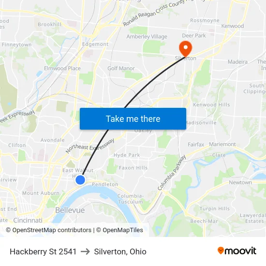 Hackberry St 2541 to Silverton, Ohio map