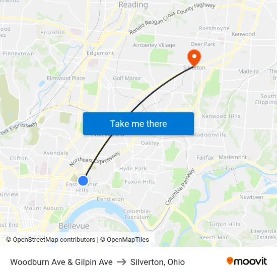 Woodburn Ave & Gilpin Ave to Silverton, Ohio map