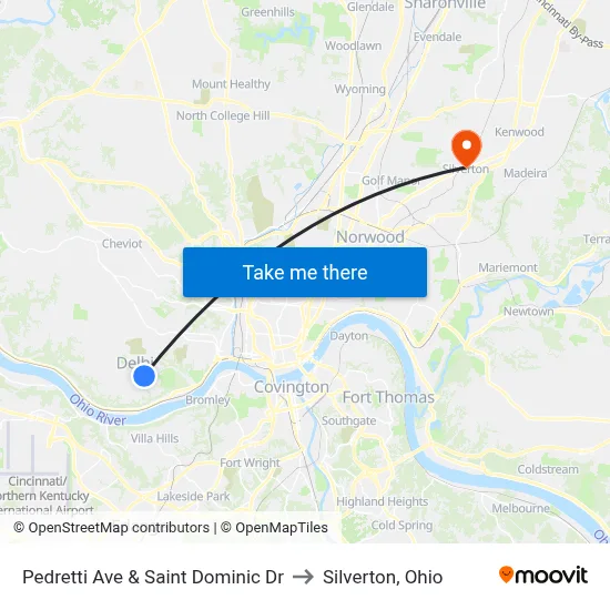 Pedretti Ave & Saint Dominic Dr to Silverton, Ohio map