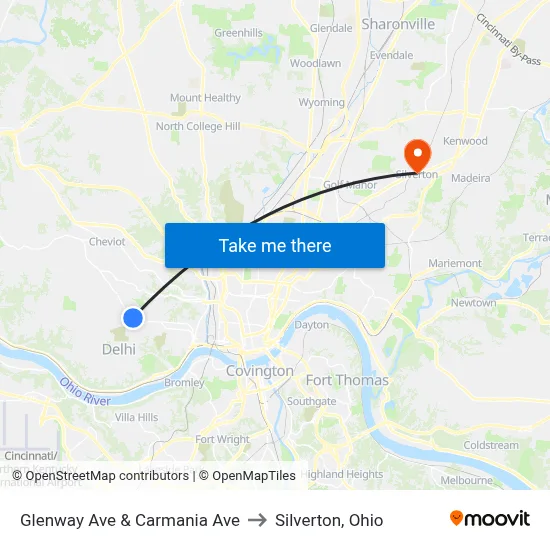 Glenway Ave & Carmania Ave to Silverton, Ohio map