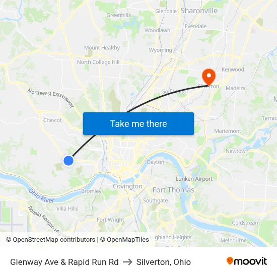Glenway Ave & Rapid Run Rd to Silverton, Ohio map