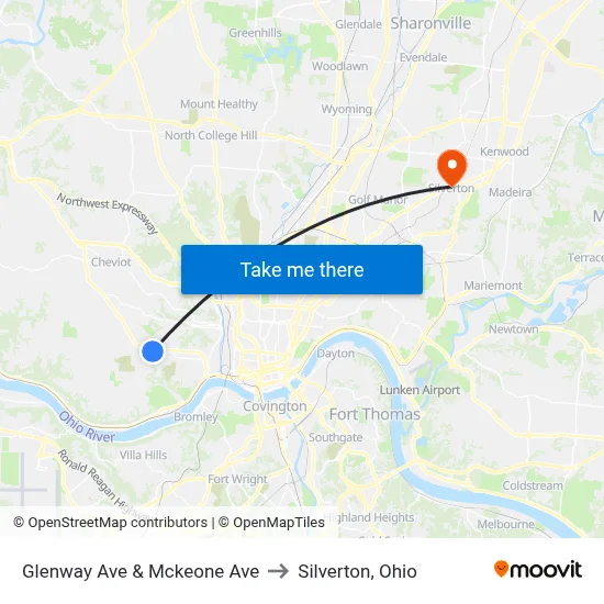 Glenway Ave & Mckeone Ave to Silverton, Ohio map