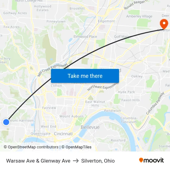 Warsaw Ave & Glenway Ave to Silverton, Ohio map