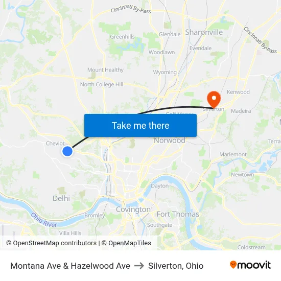 Montana Ave & Hazelwood Ave to Silverton, Ohio map