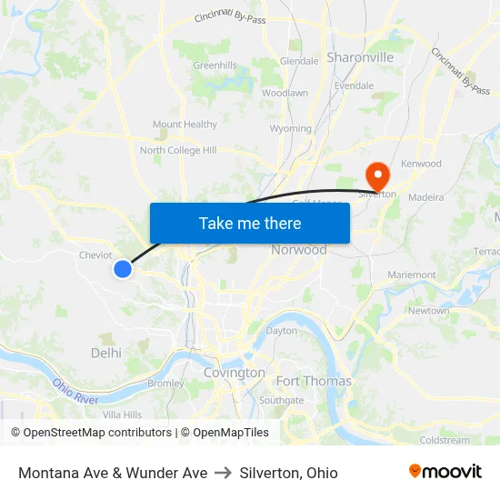 Montana Ave & Wunder Ave to Silverton, Ohio map