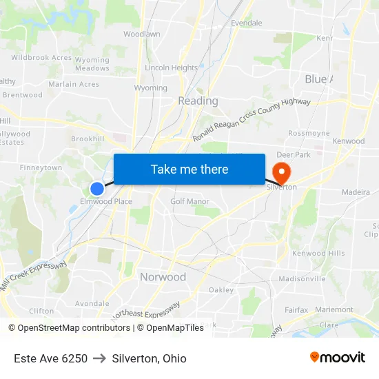 Este Ave 6250 to Silverton, Ohio map