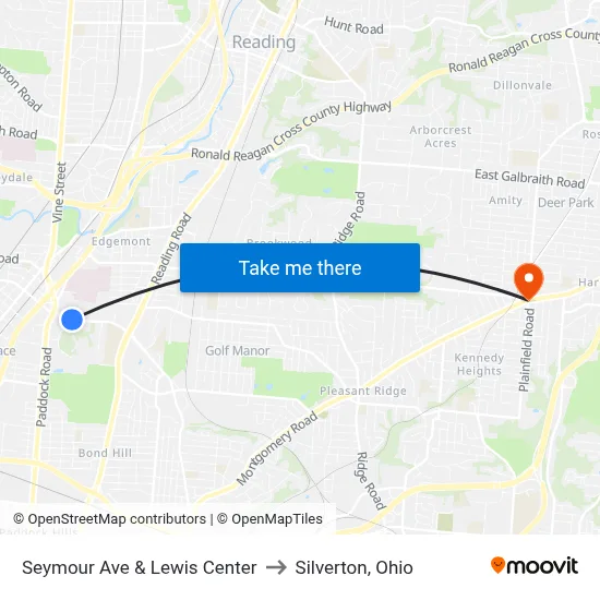 Seymour Ave & Lewis Center to Silverton, Ohio map
