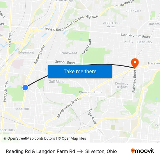 Reading Rd & Langdon Farm Rd to Silverton, Ohio map