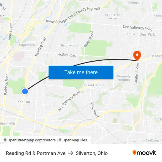 Reading Rd & Portman Ave to Silverton, Ohio map