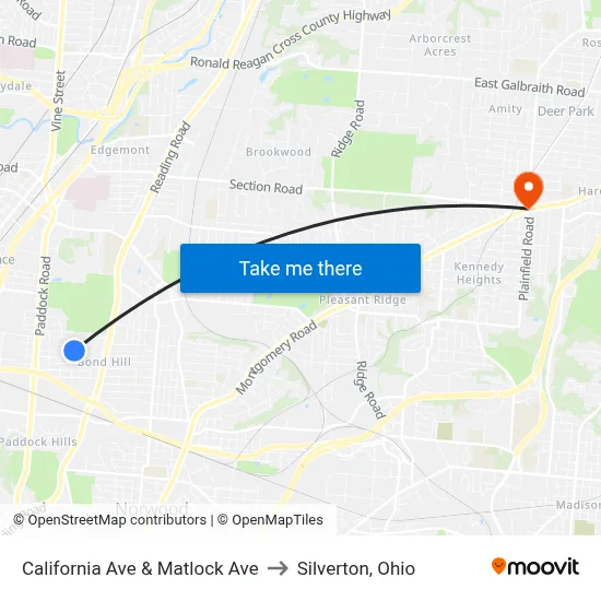 California Ave & Matlock Ave to Silverton, Ohio map