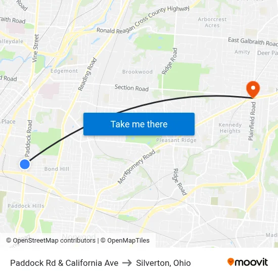Paddock Rd & California Ave to Silverton, Ohio map