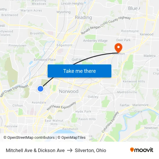 Mitchell Ave & Dickson Ave to Silverton, Ohio map