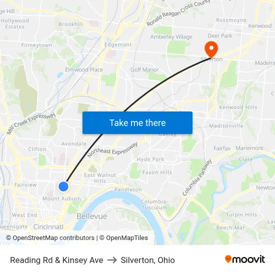 Reading Rd & Kinsey Ave to Silverton, Ohio map