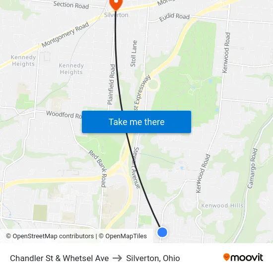 Chandler St & Whetsel Ave to Silverton, Ohio map