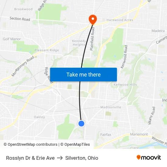 Rosslyn Dr & Erie Ave to Silverton, Ohio map