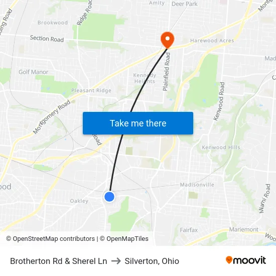 Brotherton Rd & Sherel Ln to Silverton, Ohio map