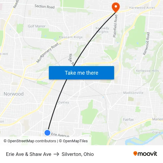 Erie Ave & Shaw Ave to Silverton, Ohio map