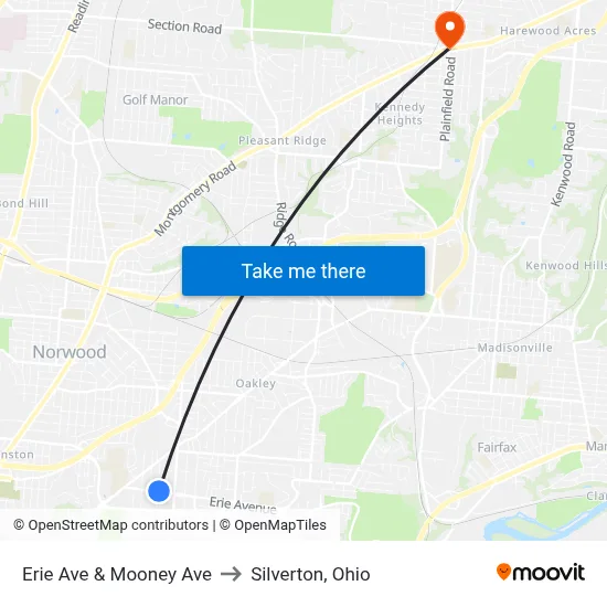 Erie Ave & Mooney Ave to Silverton, Ohio map