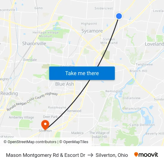 Mason Montgomery Rd & Escort Dr to Silverton, Ohio map