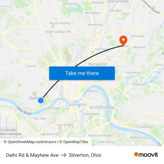 Delhi Rd & Mayhew Ave to Silverton, Ohio map