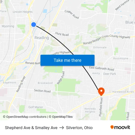 Shepherd Ave & Smalley Ave to Silverton, Ohio map
