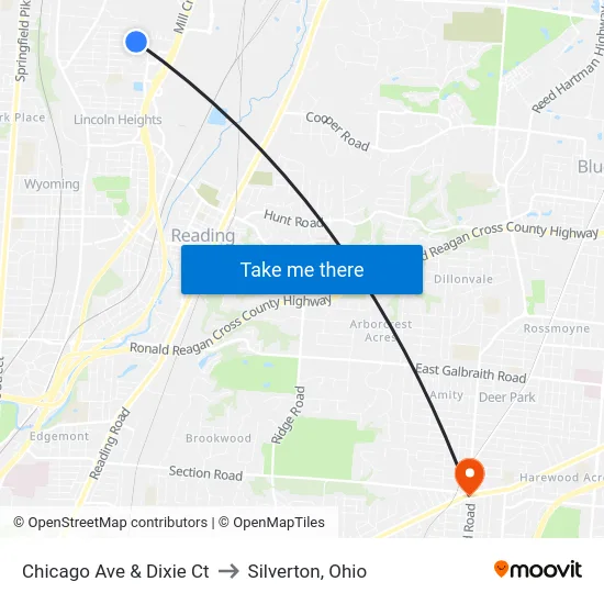 Chicago Ave & Dixie Ct to Silverton, Ohio map