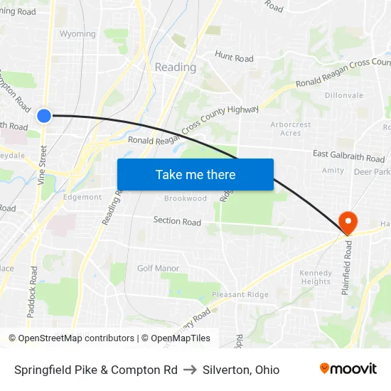 Springfield Pike & Compton Rd to Silverton, Ohio map