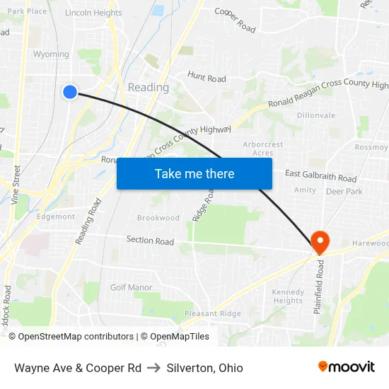Wayne Ave & Cooper Rd to Silverton, Ohio map