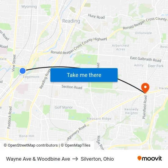 Wayne Ave & Woodbine Ave to Silverton, Ohio map