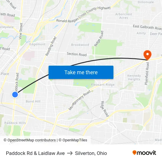 Paddock Rd & Laidlaw Ave to Silverton, Ohio map