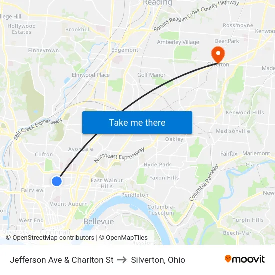 Jefferson Ave & Charlton St to Silverton, Ohio map