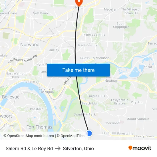 Salem Rd & Le Roy Rd to Silverton, Ohio map