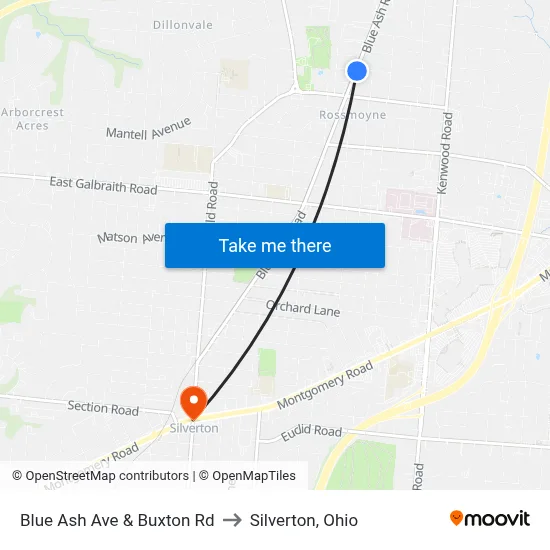 Blue Ash Ave & Buxton Rd to Silverton, Ohio map