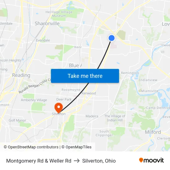 Montgomery Rd & Weller Rd to Silverton, Ohio map